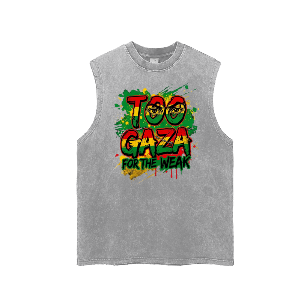 Too GAZA for the Weak Snow Washed Frayed Hem Tank Top