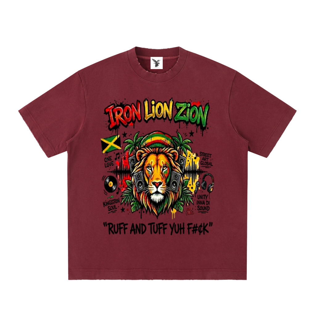 IRON LION ZION | Heavyweight Vintage Washed Frayed T-Shirt