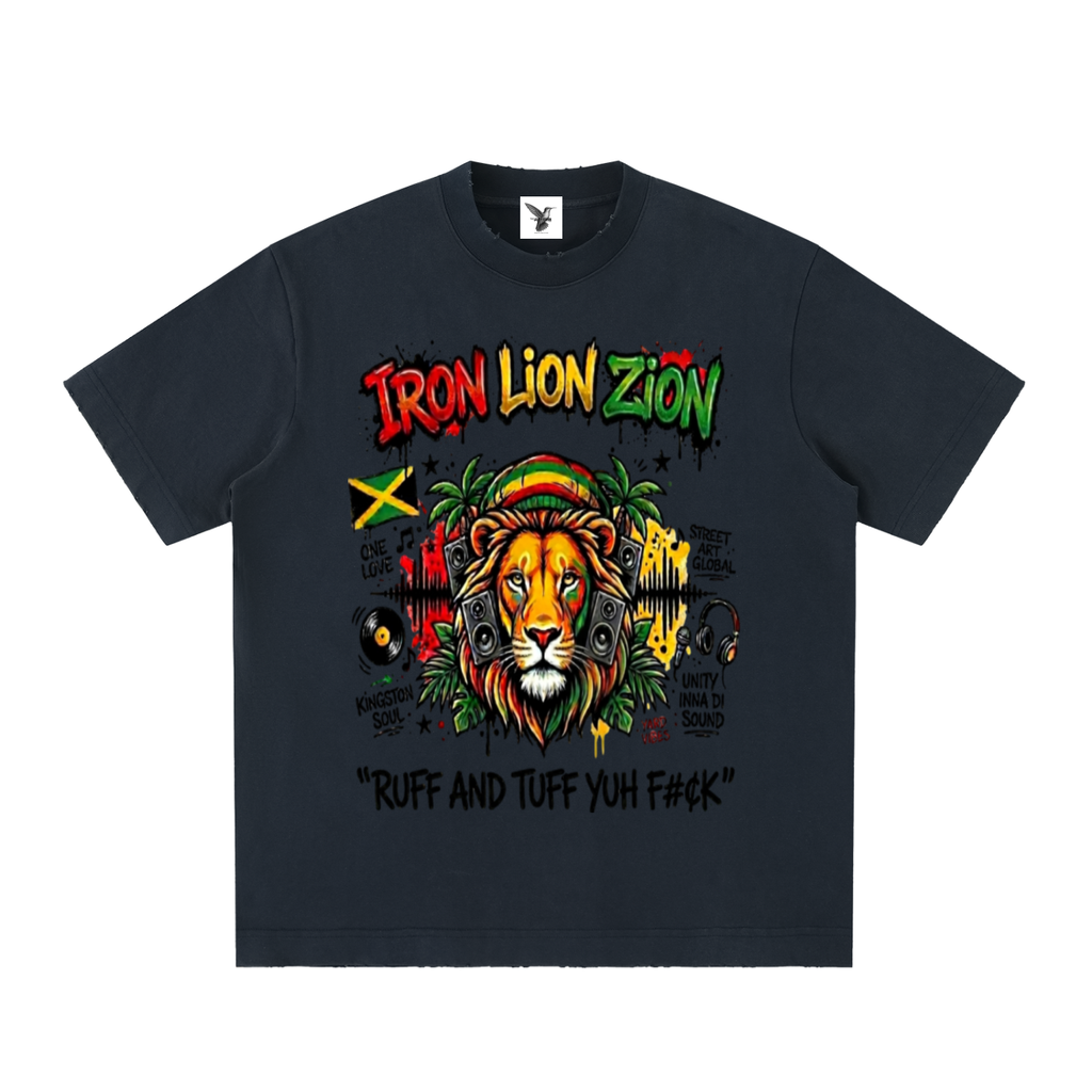 IRON LION ZION | Heavyweight Vintage Washed Frayed T-Shirt