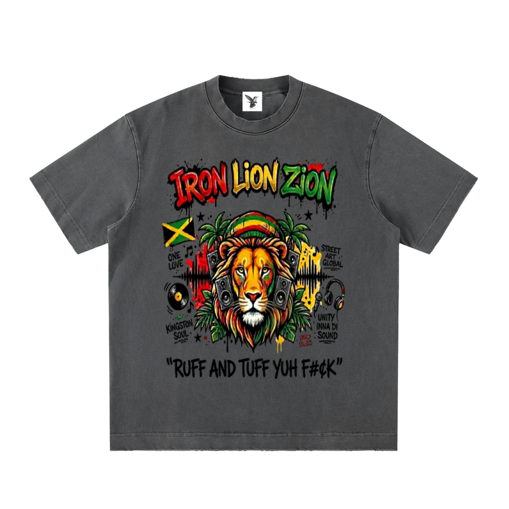 IRON LION ZION | Heavyweight Vintage Washed Frayed T-Shirt