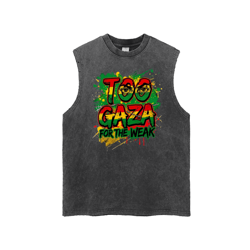 Too GAZA for the Weak Snow Washed Frayed Hem Tank Top