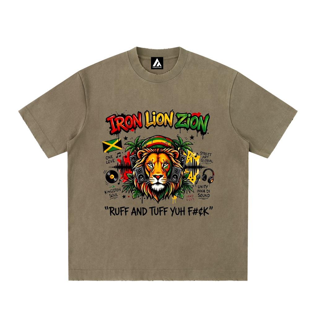 IRON LION ZION | Heavyweight Vintage Washed Frayed T-Shirt