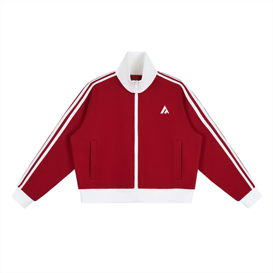 Contrast Side Stripe Fleece Cropped Track Jacket