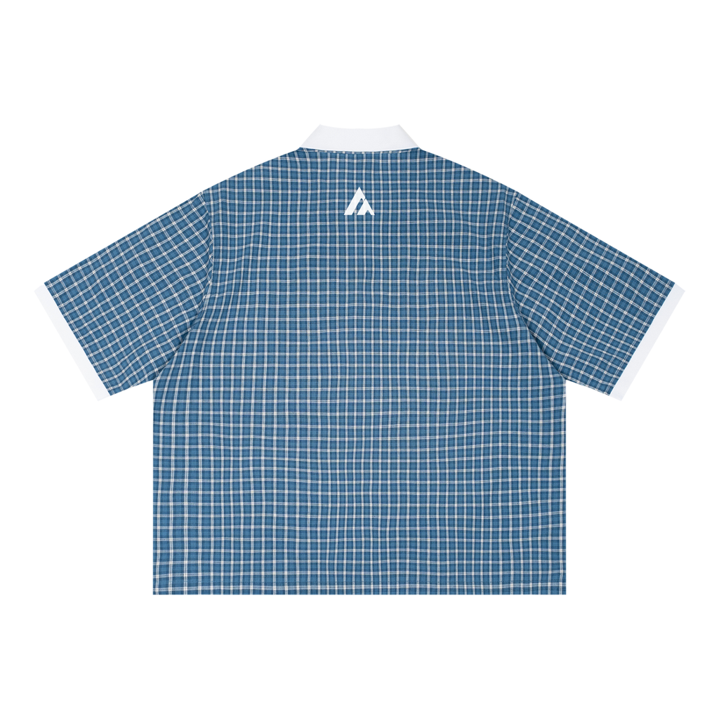 Unisex Boxy Plaid Color Block Polo Shirt