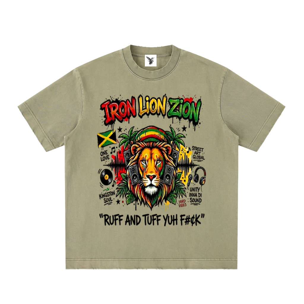 IRON LION ZION | Heavyweight Vintage Washed Frayed T-Shirt