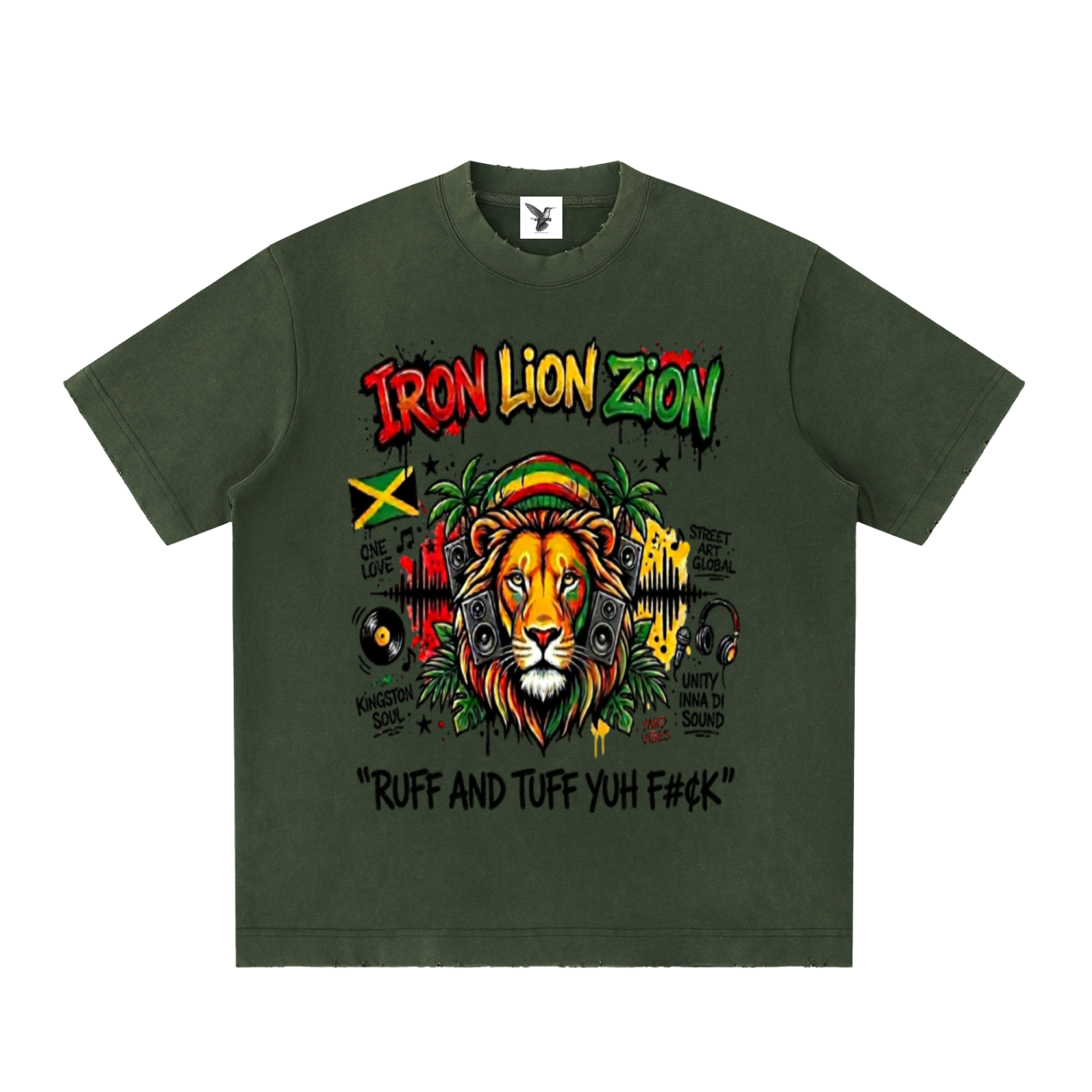 IRON LION ZION | Heavyweight Vintage Washed Frayed T-Shirt