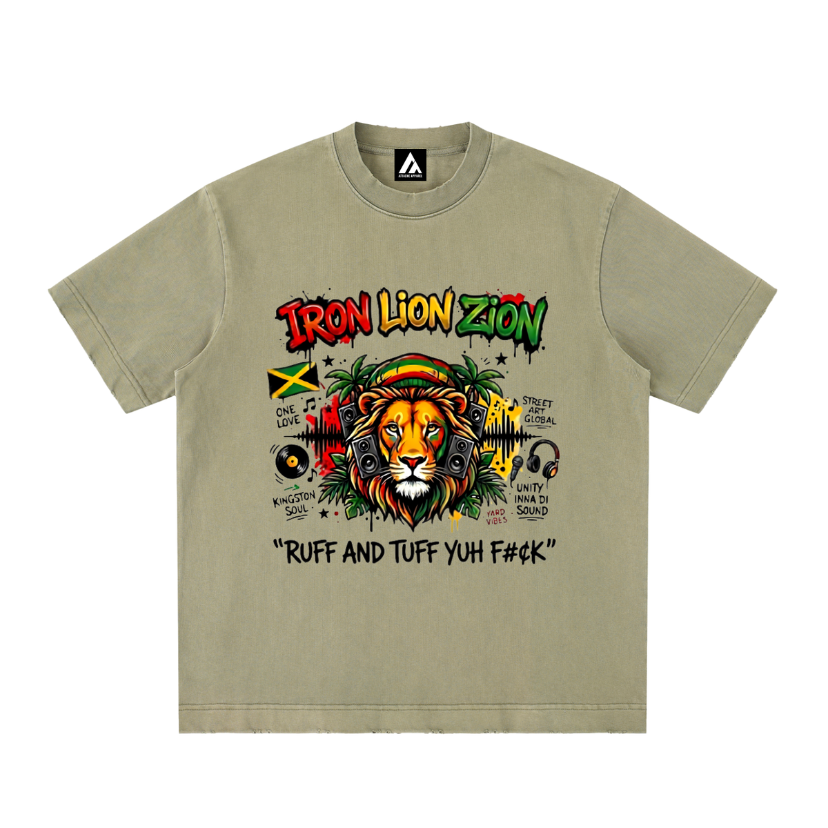IRON LION ZION | Heavyweight Vintage Washed Frayed T-Shirt