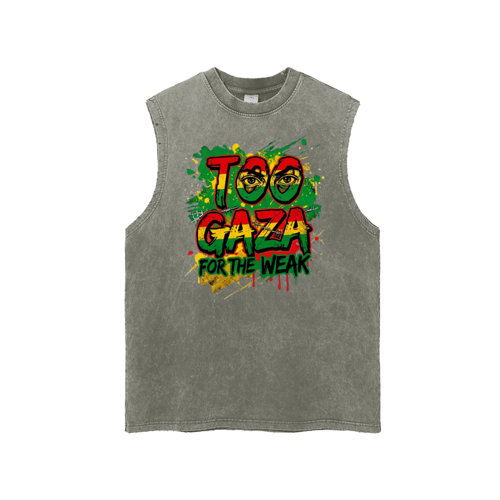 Too GAZA for the Weak Snow Washed Frayed Hem Tank Top