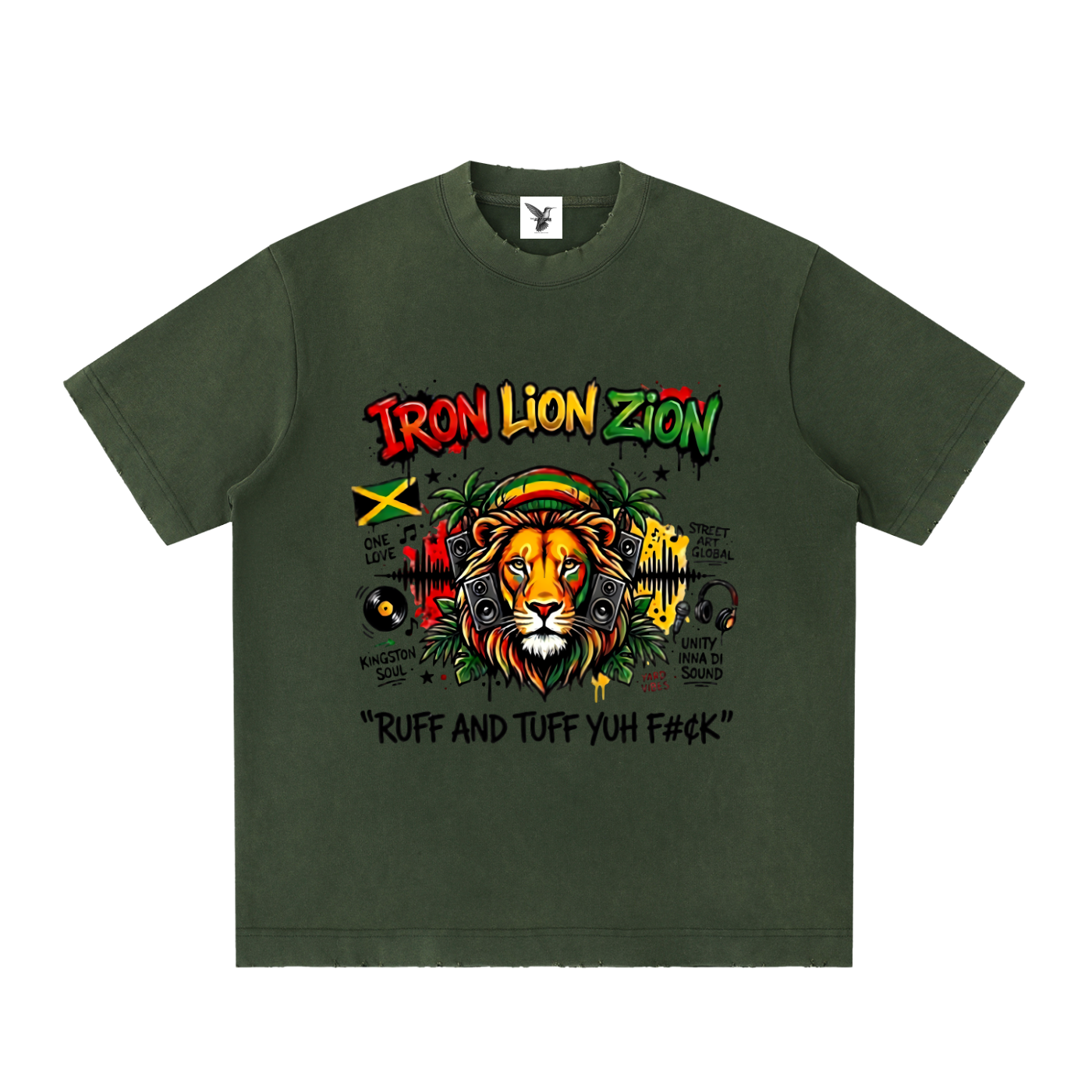IRON LION ZION | Heavyweight Vintage Washed Frayed T-Shirt