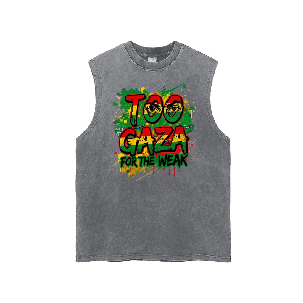 Too GAZA for the Weak Snow Washed Frayed Hem Tank Top