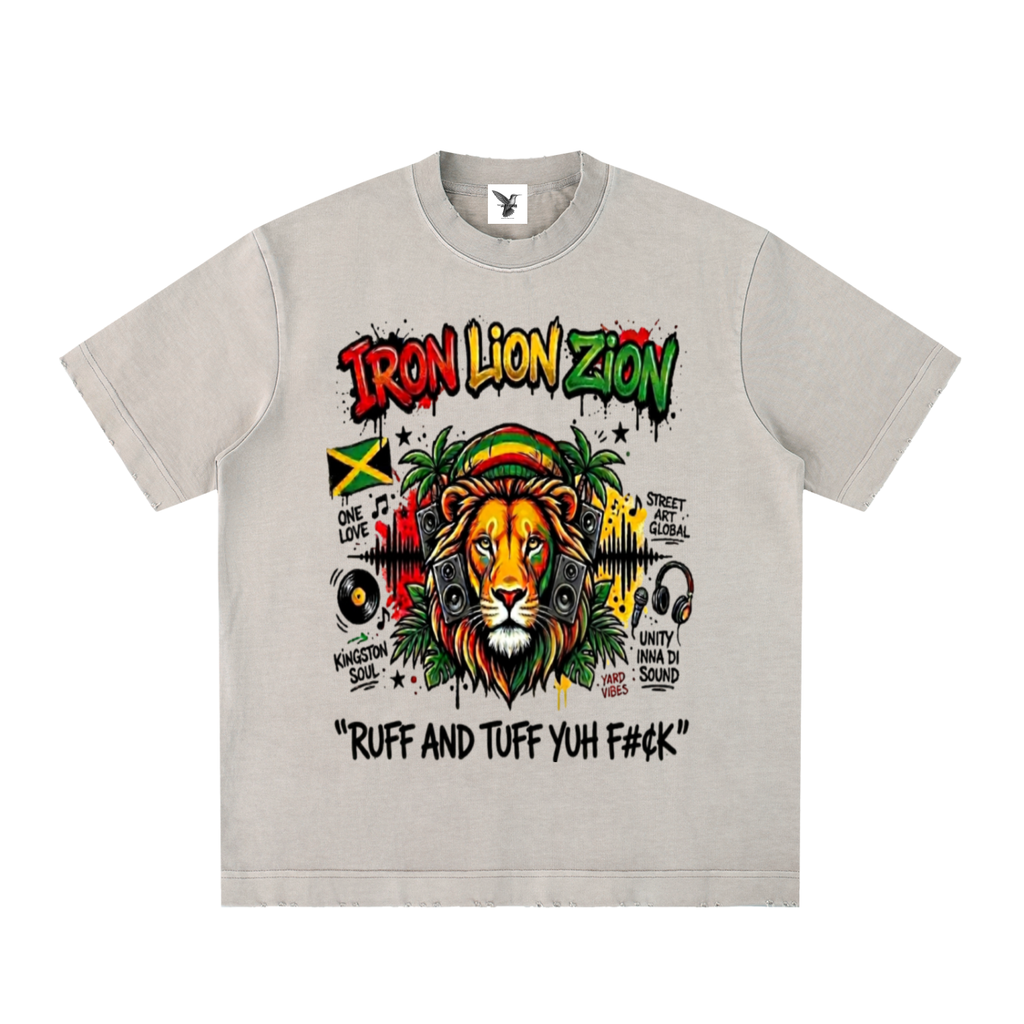 IRON LION ZION | Heavyweight Vintage Washed Frayed T-Shirt