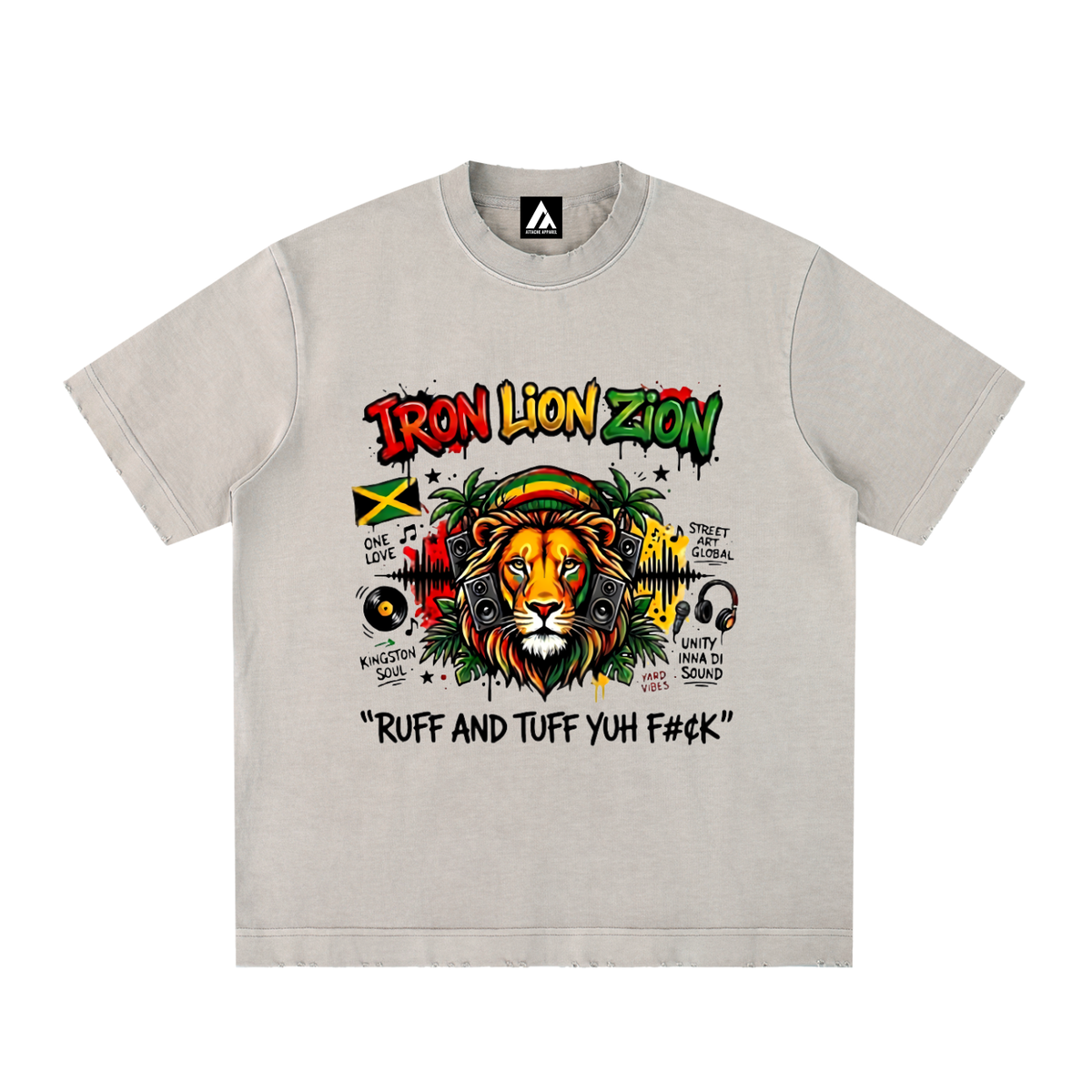 IRON LION ZION | Heavyweight Vintage Washed Frayed T-Shirt