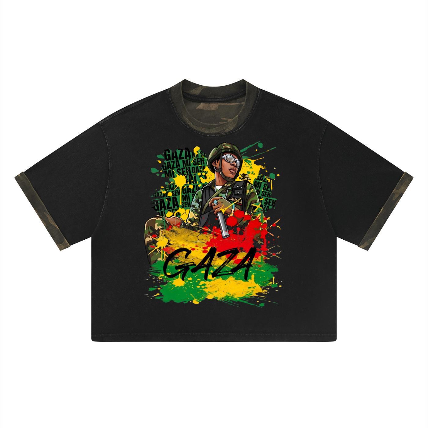 Vybz Kartel GAZA Mineral Washed Boxy Panel T-Shirt