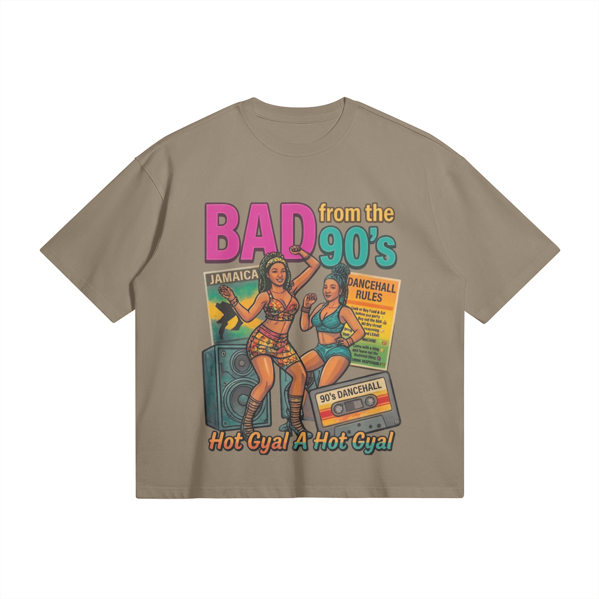Brown Americano color oversized retro 90s dancehall graphic tee